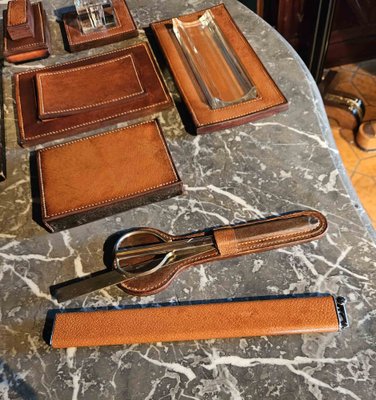 Vintage Desk Objects in Leather, 1950s, Set of 8-AWH-1748680