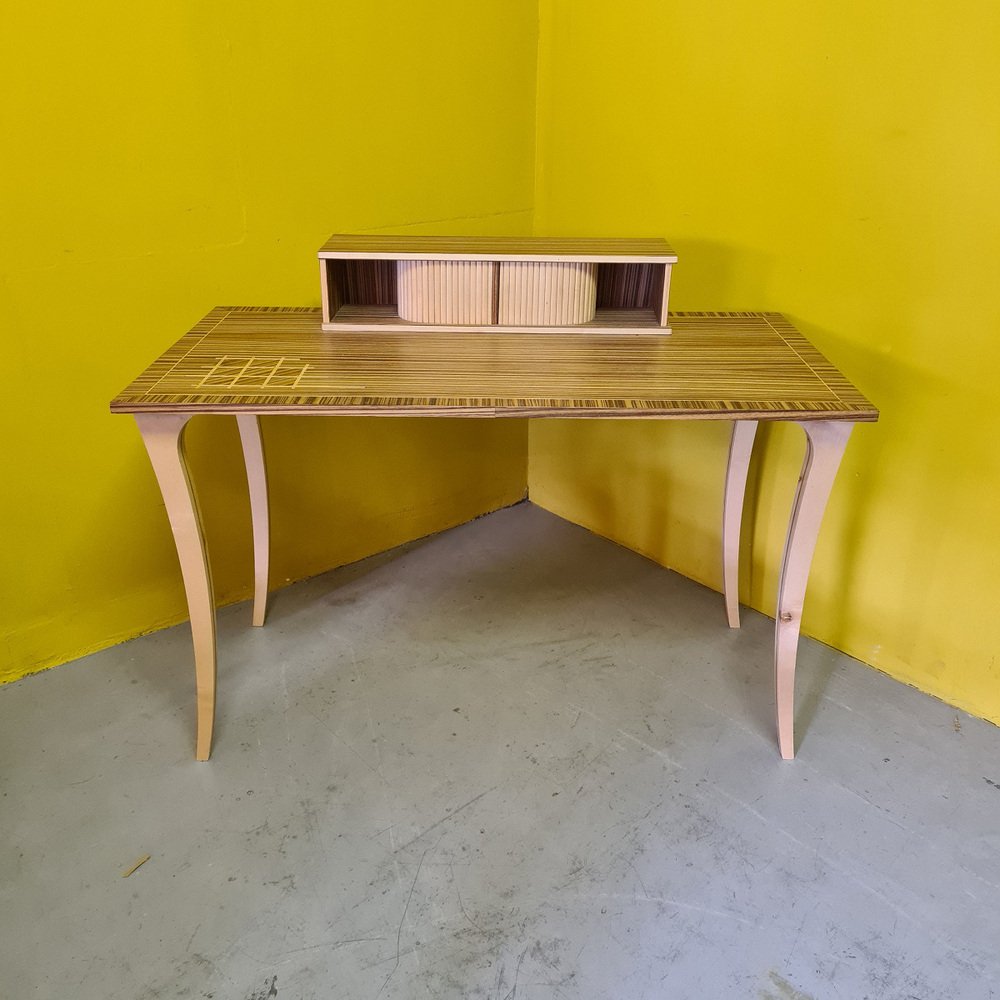 Vintage Desk Veneered with Zebra Wood, 1980s