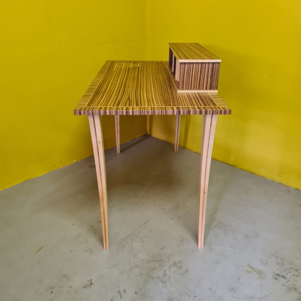 Vintage Desk Veneered with Zebra Wood, 1980s