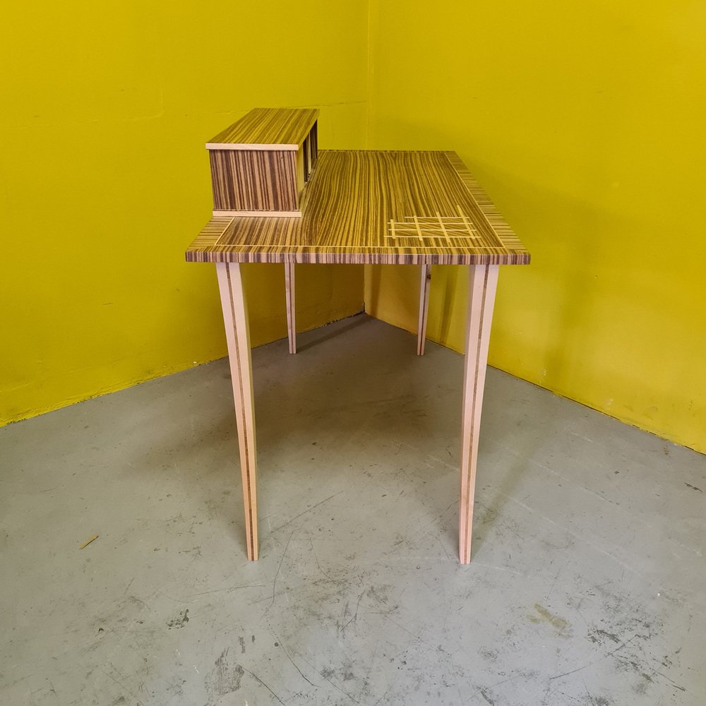 Vintage Desk Veneered with Zebra Wood, 1980s