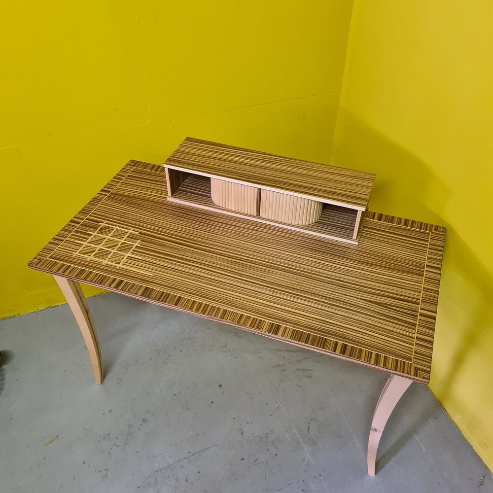 Vintage Desk Veneered with Zebra Wood, 1980s