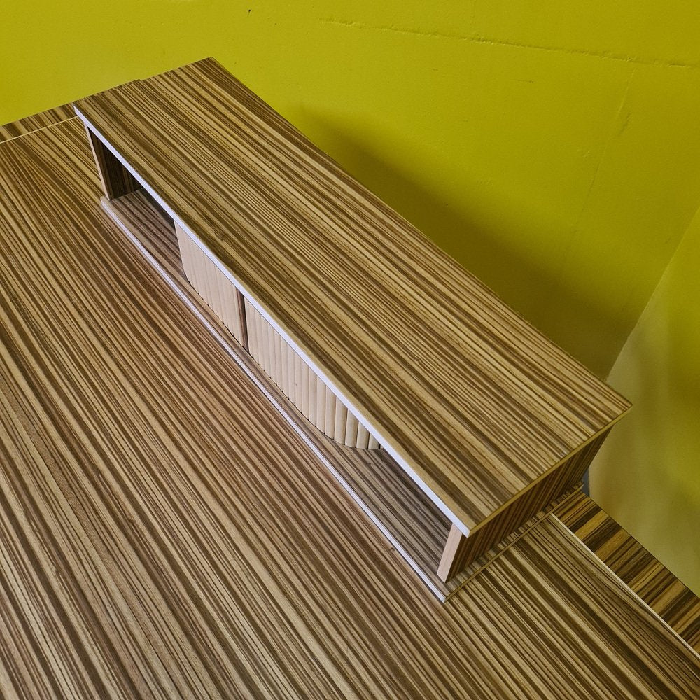 Vintage Desk Veneered with Zebra Wood, 1980s