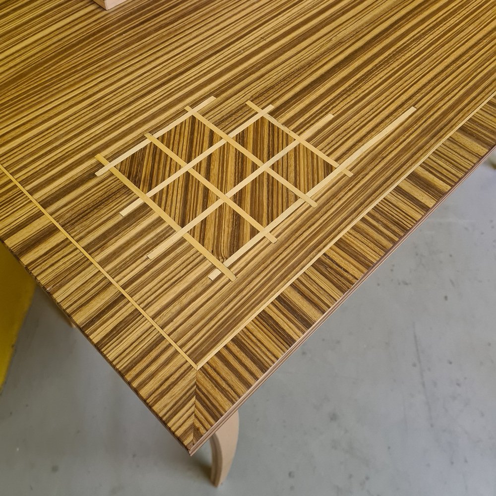 Vintage Desk Veneered with Zebra Wood, 1980s