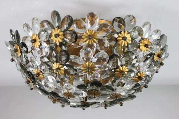 Vintage Diamond Cut Glass Blossom Flush Mount Ceiling Lamp from Banci, 1950s-FUP-658883