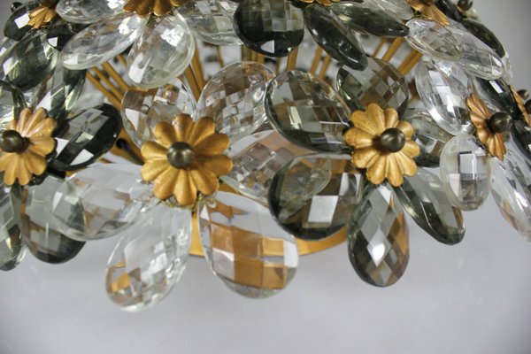 Vintage Diamond Cut Glass Blossom Flush Mount Ceiling Lamp from Banci, 1950s-FUP-658883