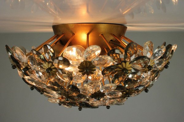 Vintage Diamond Cut Glass Blossom Flush Mount Ceiling Lamp from Banci, 1950s-FUP-658883