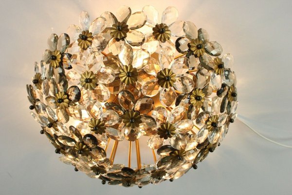 Vintage Diamond Cut Glass Blossom Flush Mount Ceiling Lamp from Banci, 1950s-FUP-658883