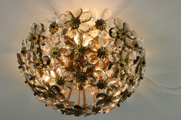 Vintage Diamond Cut Glass Blossom Flush Mount Ceiling Lamp from Banci, 1950s-FUP-658883