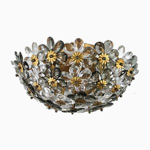 Vintage Diamond Cut Glass Blossom Flush Mount Ceiling Lamp from Banci, 1950s-FUP-658883