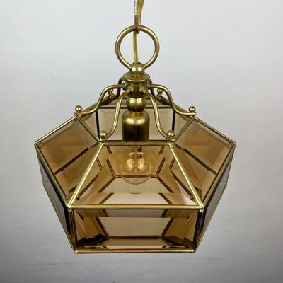 Vintage Diamond Hex Crystal Pendant Lamp in Golden Brass, Italy, 1960s-WQC-1017600