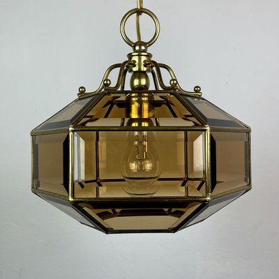 Vintage Diamond Hex Crystal Pendant Lamp in Golden Brass, Italy, 1960s-WQC-1017600