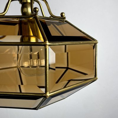 Vintage Diamond Hex Crystal Pendant Lamp in Golden Brass, Italy, 1960s-WQC-1017600