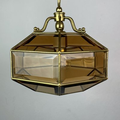 Vintage Diamond Hex Crystal Pendant Lamp in Golden Brass, Italy, 1960s-WQC-1017600