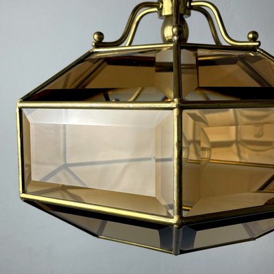 Vintage Diamond Hex Crystal Pendant Lamp in Golden Brass, Italy, 1960s-WQC-1017600