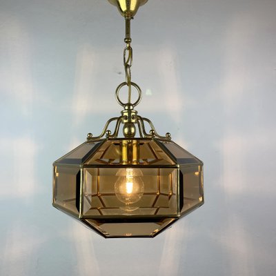 Vintage Diamond Hex Crystal Pendant Lamp in Golden Brass, Italy, 1960s-WQC-1017600