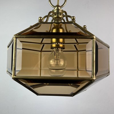 Vintage Diamond Hex Crystal Pendant Lamp in Golden Brass, Italy, 1960s-WQC-1017600