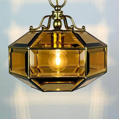 Vintage Diamond Hex Crystal Pendant Lamp in Golden Brass, Italy, 1960s-WQC-1017600