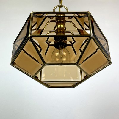 Vintage Diamond Hex Crystal Pendant Lamp in Golden Brass, Italy, 1960s-WQC-1017600