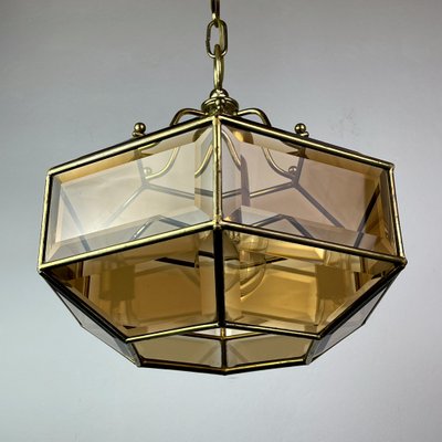 Vintage Diamond Hex Crystal Pendant Lamp in Golden Brass, Italy, 1960s-WQC-1017600