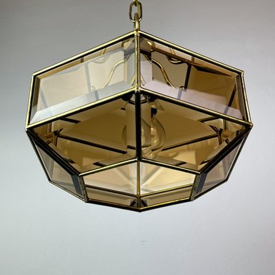 Vintage Diamond Hex Crystal Pendant Lamp in Golden Brass, Italy, 1960s-WQC-1017600