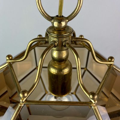 Vintage Diamond Hex Crystal Pendant Lamp in Golden Brass, Italy, 1960s-WQC-1017600