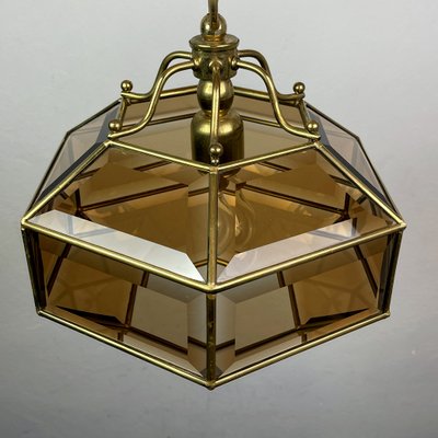 Vintage Diamond Hex Crystal Pendant Lamp in Golden Brass, Italy, 1960s-WQC-1017600