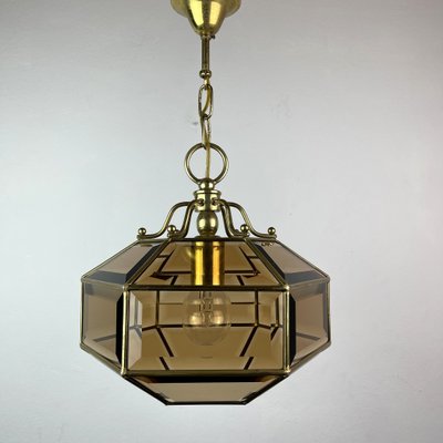 Vintage Diamond Hex Crystal Pendant Lamp in Golden Brass, Italy, 1960s-WQC-1017600