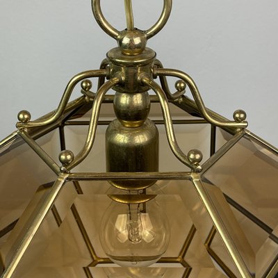 Vintage Diamond Hex Crystal Pendant Lamp in Golden Brass, Italy, 1960s-WQC-1017600