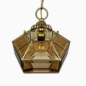 Vintage Diamond Hex Crystal Pendant Lamp in Golden Brass, Italy, 1960s-WQC-1017600