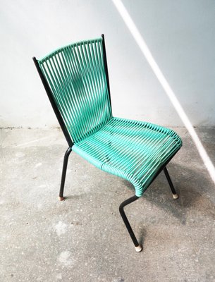 Vintage Dining Chair with Aquamarine Green PVC Straps & Black Metal Tubular Structure-GGK-645200