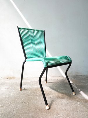 Vintage Dining Chair with Aquamarine Green PVC Straps & Black Metal Tubular Structure-GGK-645200