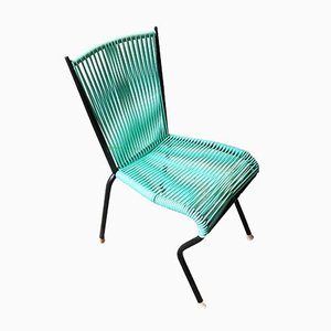 Vintage Dining Chair with Aquamarine Green PVC Straps & Black Metal Tubular Structure-GGK-645200