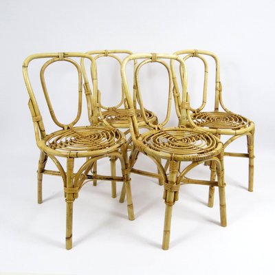 Vintage Dining Chairs in Bamboo, 1960s, Set of 4-BH-1447122