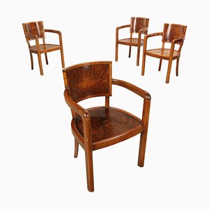 Vintage Dining Chairs in Burl Veneer, Italy, 1940s, Set of 4-VMM-1821411