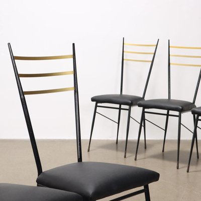 Vintage Dining Chairs in Metal, Brass & Leatherette, Italy, 1950s, Set of 6-VMM-2042326