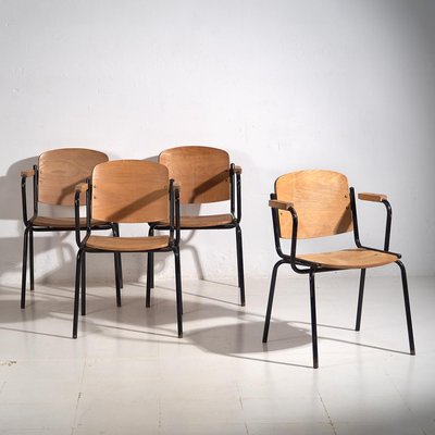 Vintage Dining Chairs with Armrests, 1950, Set of 4-ZNJ-2035302