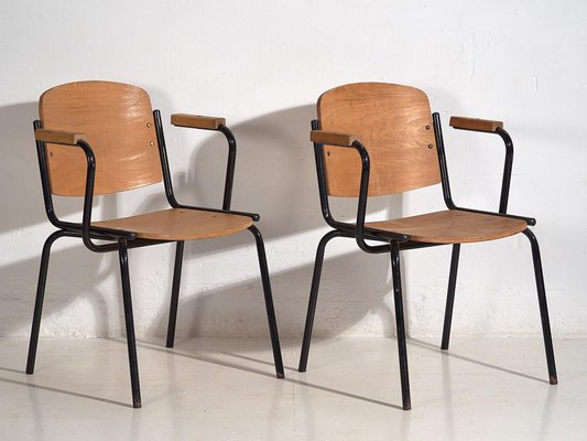 Vintage Dining Chairs with Armrests, 1950, Set of 4-ZNJ-2035302