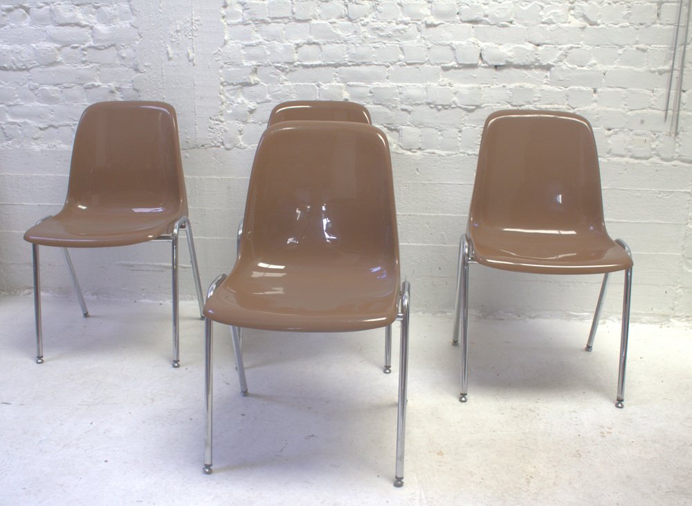 Vintage Dining Chairs with Chrome Bases, 1980s, Set of 4