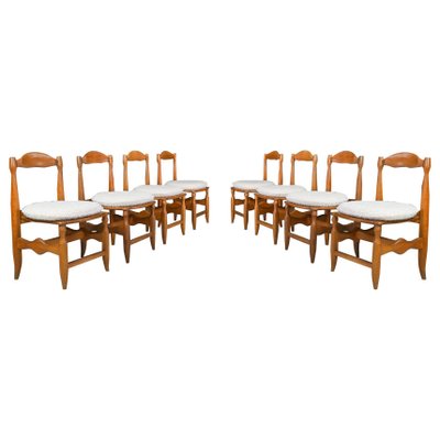 Vintage Dining Room Chairs in Oak and Bouclé from Guillerme & Chambron, 1960s, Set of 8-TRW-1729762