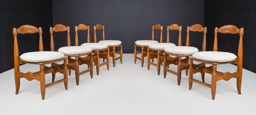 Vintage Dining Room Chairs in Oak and Bouclé from Guillerme & Chambron, 1960s, Set of 8-TRW-1729762