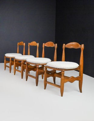 Vintage Dining Room Chairs in Oak and Bouclé from Guillerme & Chambron, 1960s, Set of 8-TRW-1729762