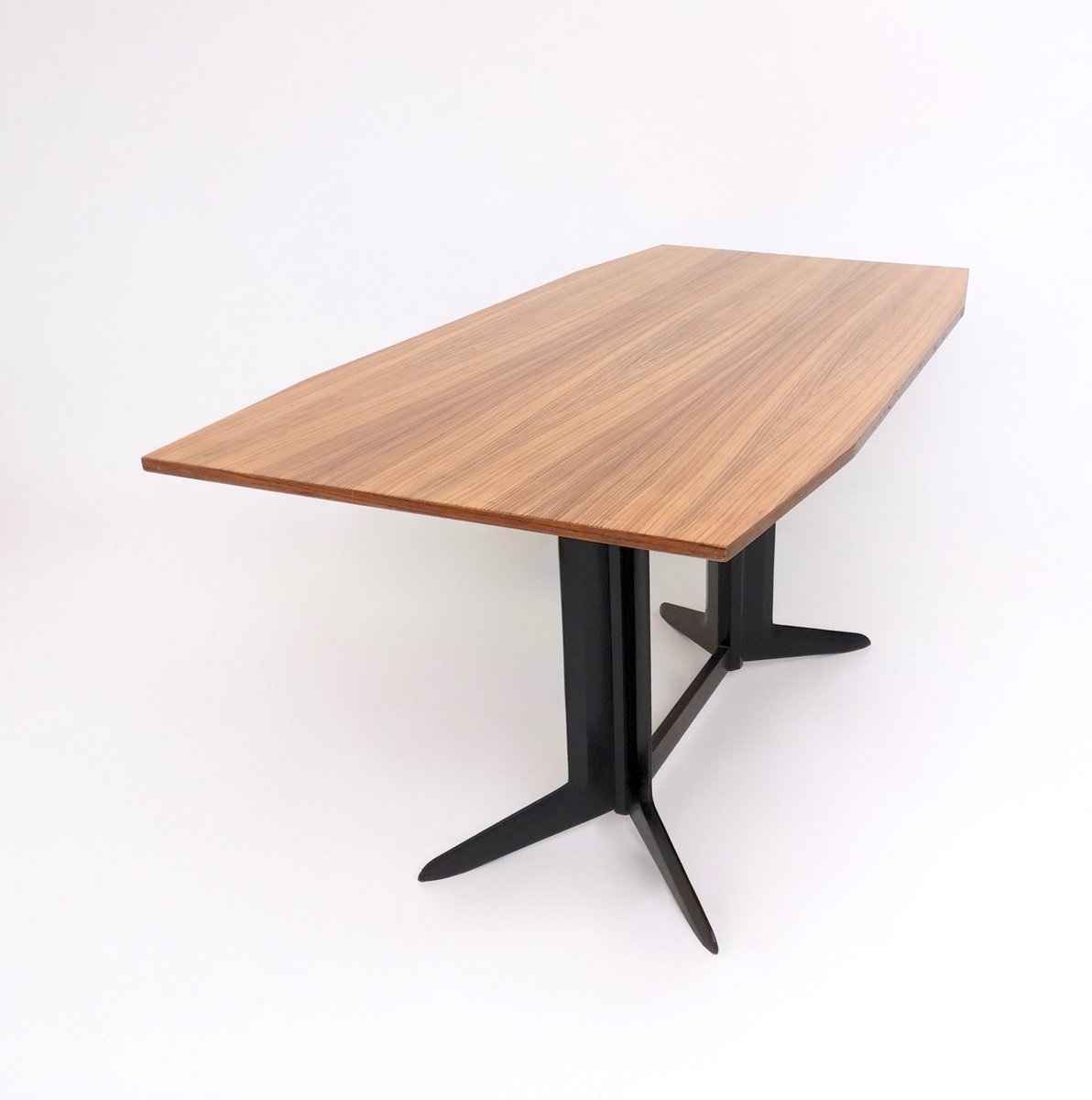 Vintage Dining Table with Zebra Wood Top and Ebonized Wood Frame, Italy, 1960s