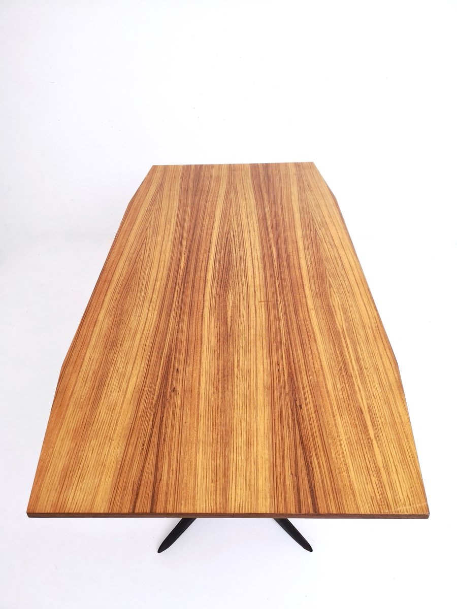 Vintage Dining Table with Zebra Wood Top and Ebonized Wood Frame, Italy, 1960s