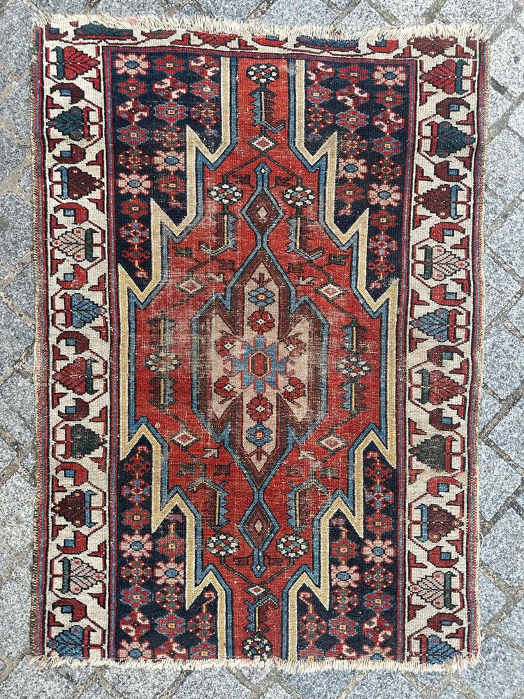 Vintage Distressed Mazlaghan Rug, 1950s