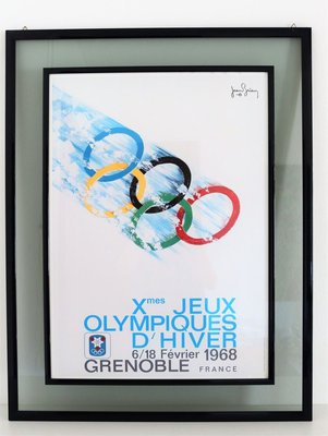 Vintage Double Framed Poster Olympic Games Grenoble by Jean Brian, France, 1967-VNE-722638