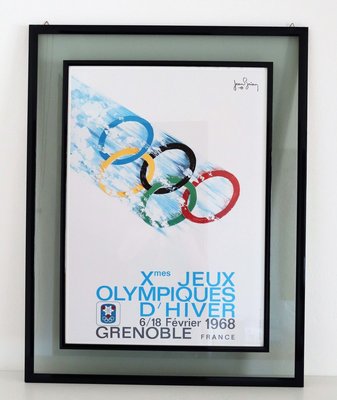 Vintage Double Framed Poster Olympic Games Grenoble by Jean Brian, France, 1967-VNE-722638