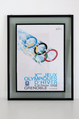 Vintage Double Framed Poster Olympic Games Grenoble by Jean Brian, France, 1967-VNE-722638