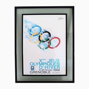 Vintage Double Framed Poster Olympic Games Grenoble by Jean Brian, France, 1967-VNE-722638