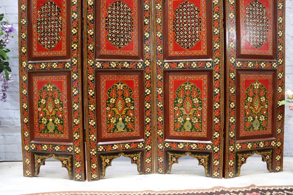 Vintage Double-Sided Hand Painted Room Divider in Teak, 1980s-UZN-1453133