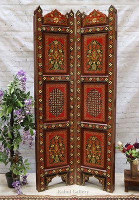 Vintage Double-Sided Hand Painted Room Divider in Teak, 1980s-UZN-1453133